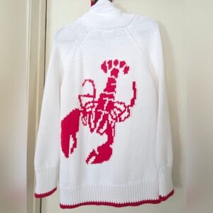 White and Red LOBSTER Graphic Sweater